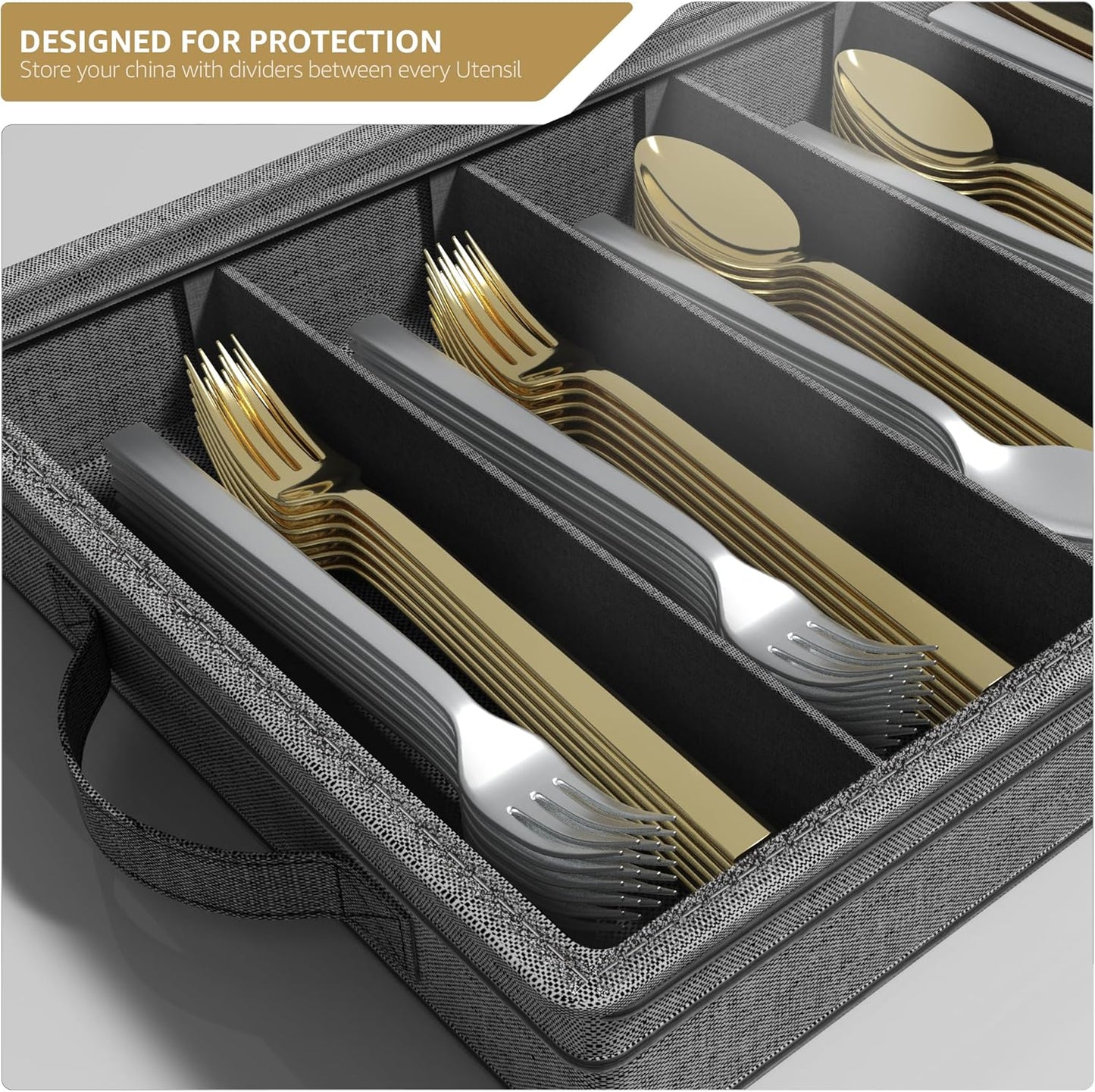 Sorbus Flatware & Utensil Storage - Gray Fabric Chest Box for Storage and Organizing Utensils, Silverware, Flatware, Cutlery - Silverware Organizer Container with Clear Lid & Adjustable Divider
