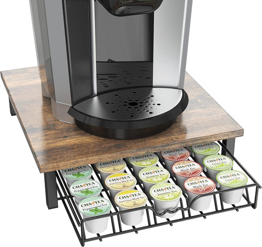 DecoBrothers K-Cup Holder Drawer for 30 Coffee Pods Storage, Rustic Brown