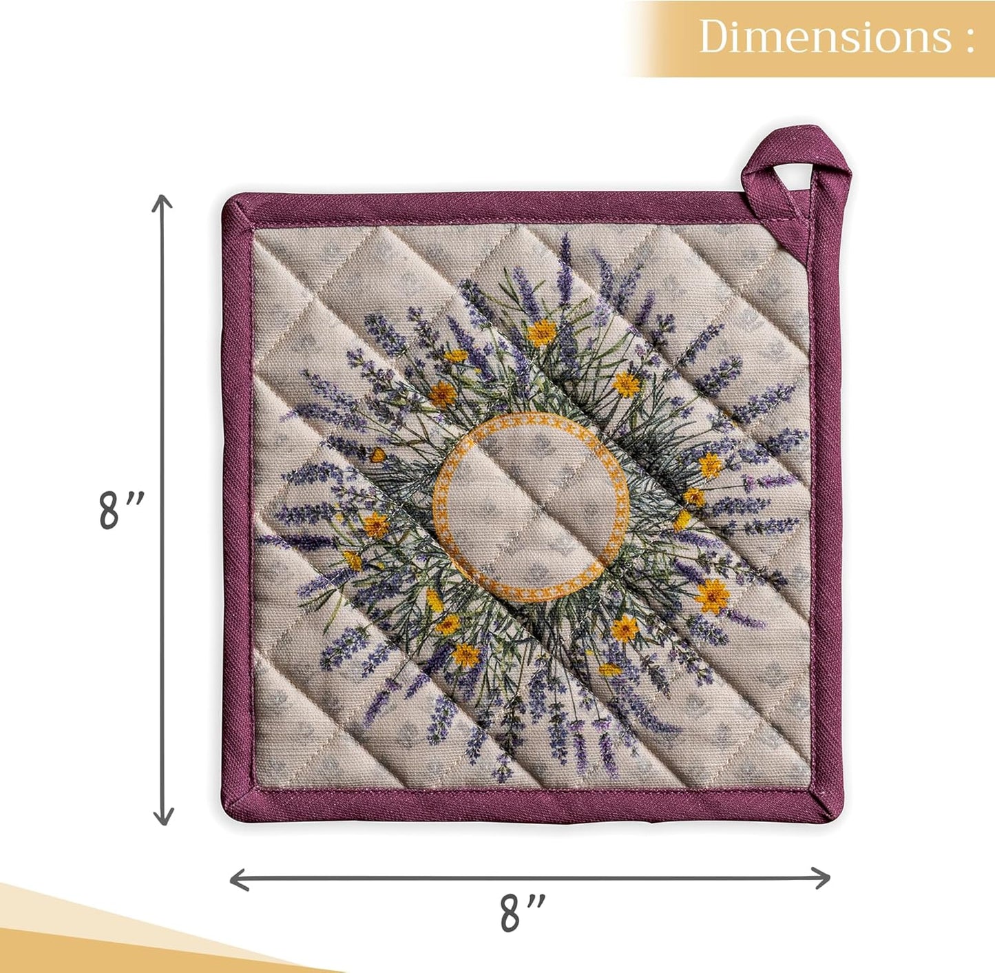 Maison d' Hermine Pot Holders 100% Cotton Heat Resistant Potholders 8" x 8" Hot Pads with Loop BBQ, Cooking, Baking, Grilling, Kitchen, Handling Hot Pans Spring/Summer (Pack of 1, Fanny Lavender)