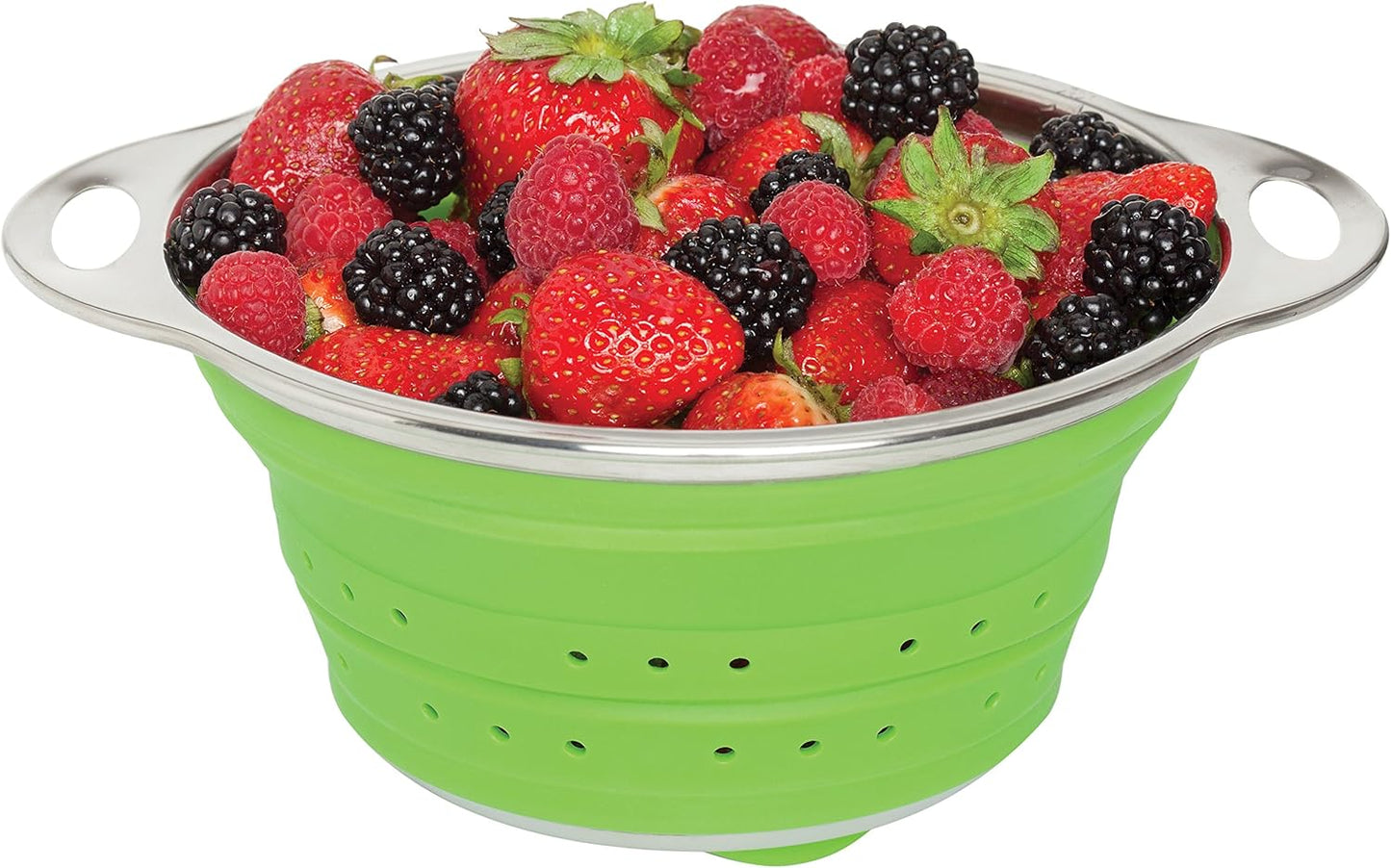 HIC Kitchen Collapsible Colander, Silicone and 18/8 Stainless Steel, 1.5-Quart