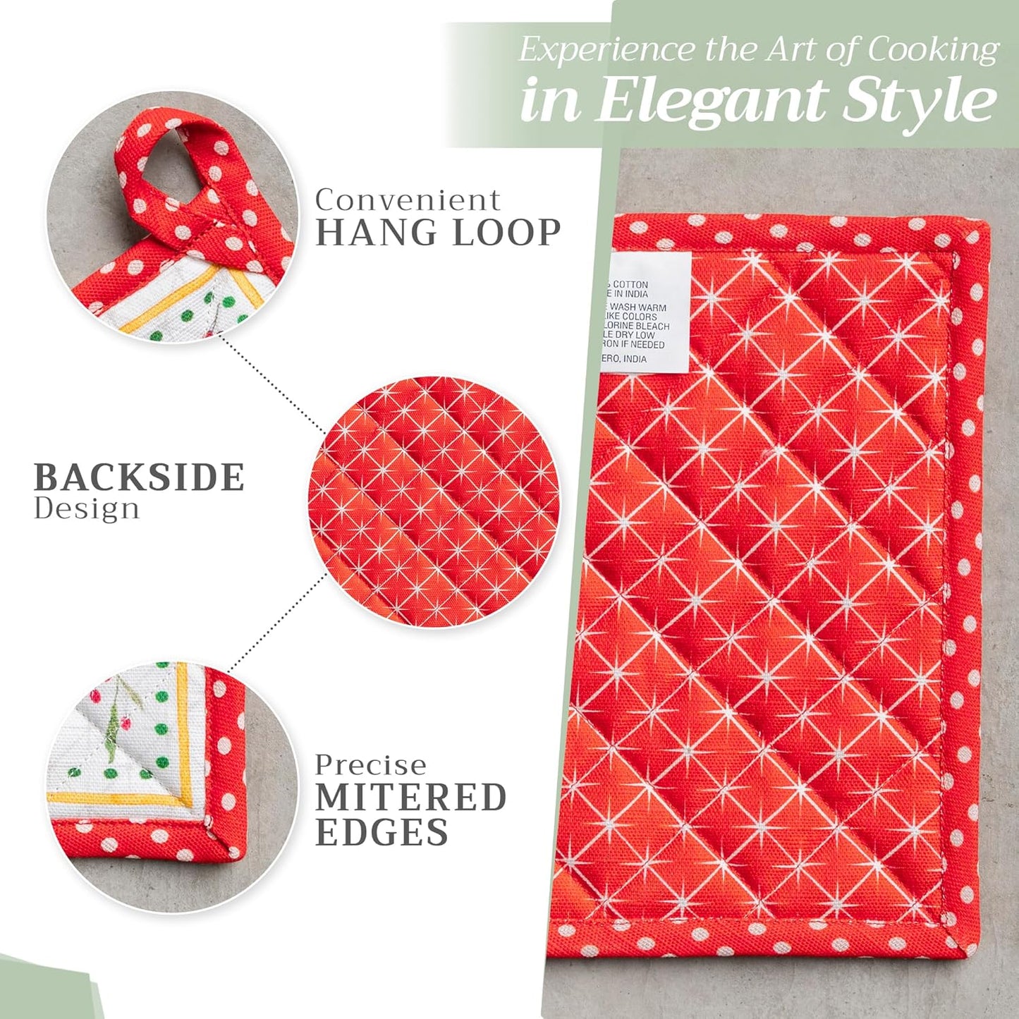 Maison d' Hermine Pot Holders Set 100% Cotton Heat Resistant Potholders 8" x 8" Hot Pads with Loop BBQ, Cooking, Baking, Grilling, Kitchen, Handling Hot Pans (Pack of 2, Poinsettia Christmas)