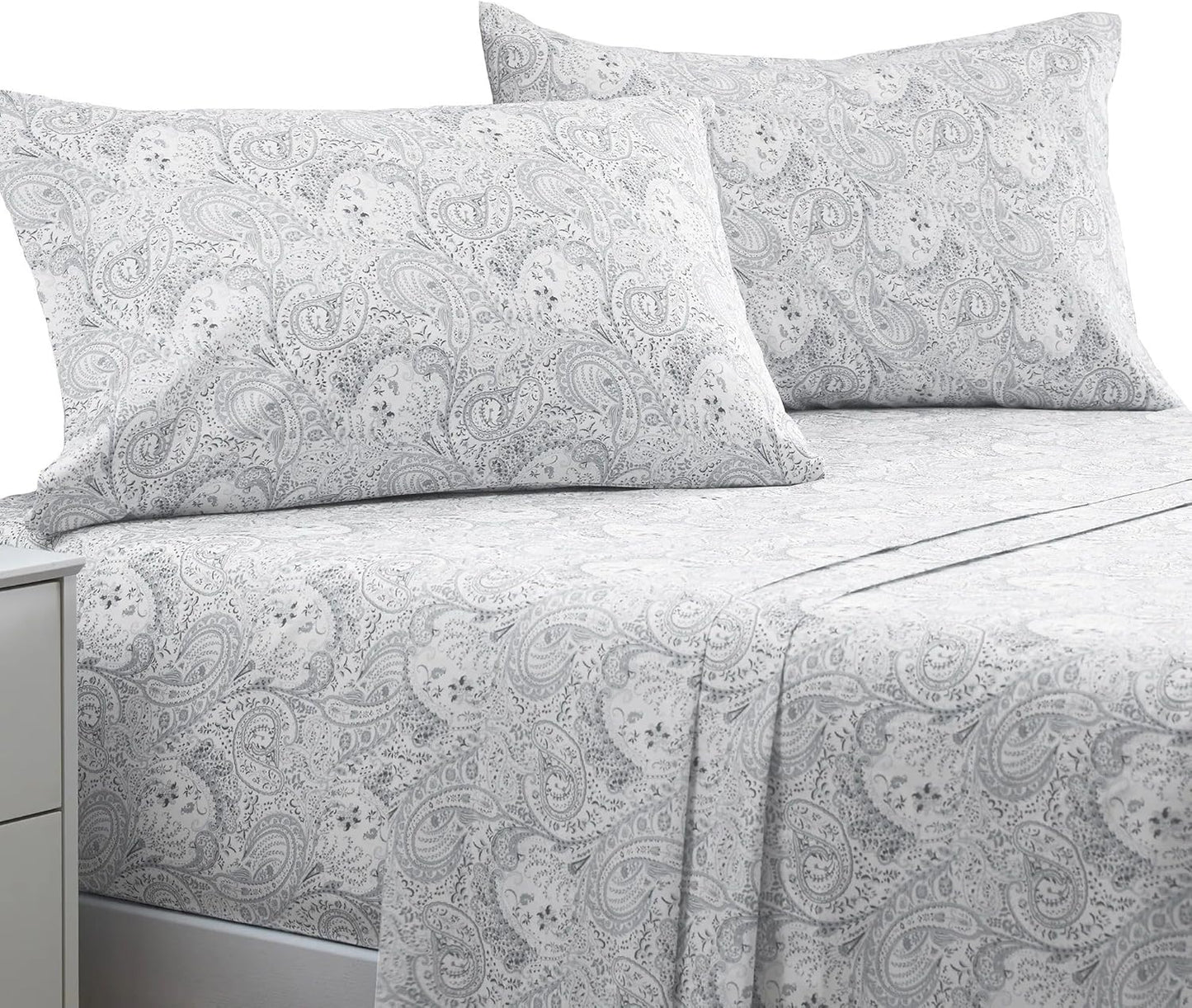 Mellanni Full Sheets Set - 4 PC Iconic Collection Bedding - Hotel Luxury, Extra Soft, Cooling Bed Sheets - Wrinkle, Fade, Stain Resistant (Full, Paisley Gray)