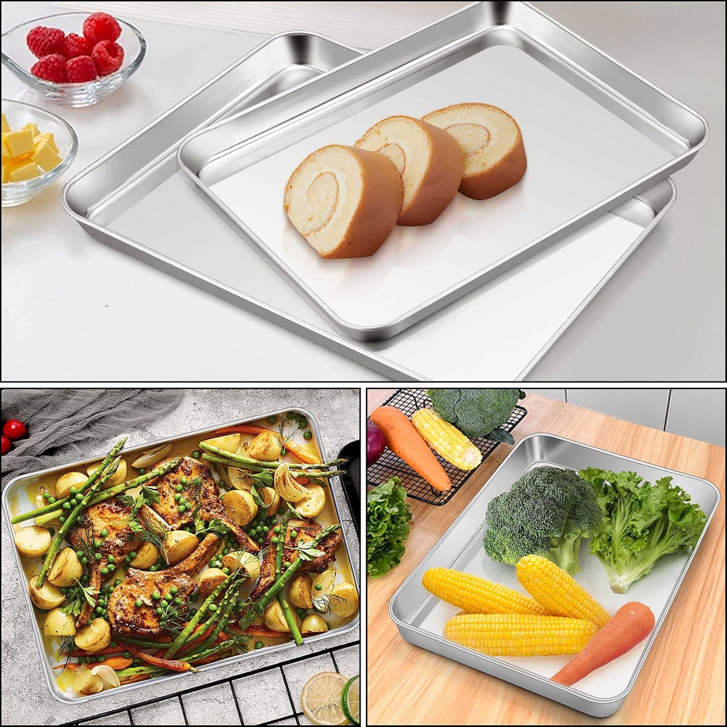 Homikit Baking Cookie Sheet Set of 2, Stainless Steel Cooking Sheets Pan Tray for Oven, 20 x 14 Large Metal Half Sheet for Cooking Baking, Rustproof & Heavy Duty, Mirror Finish & Dishwasher Safe