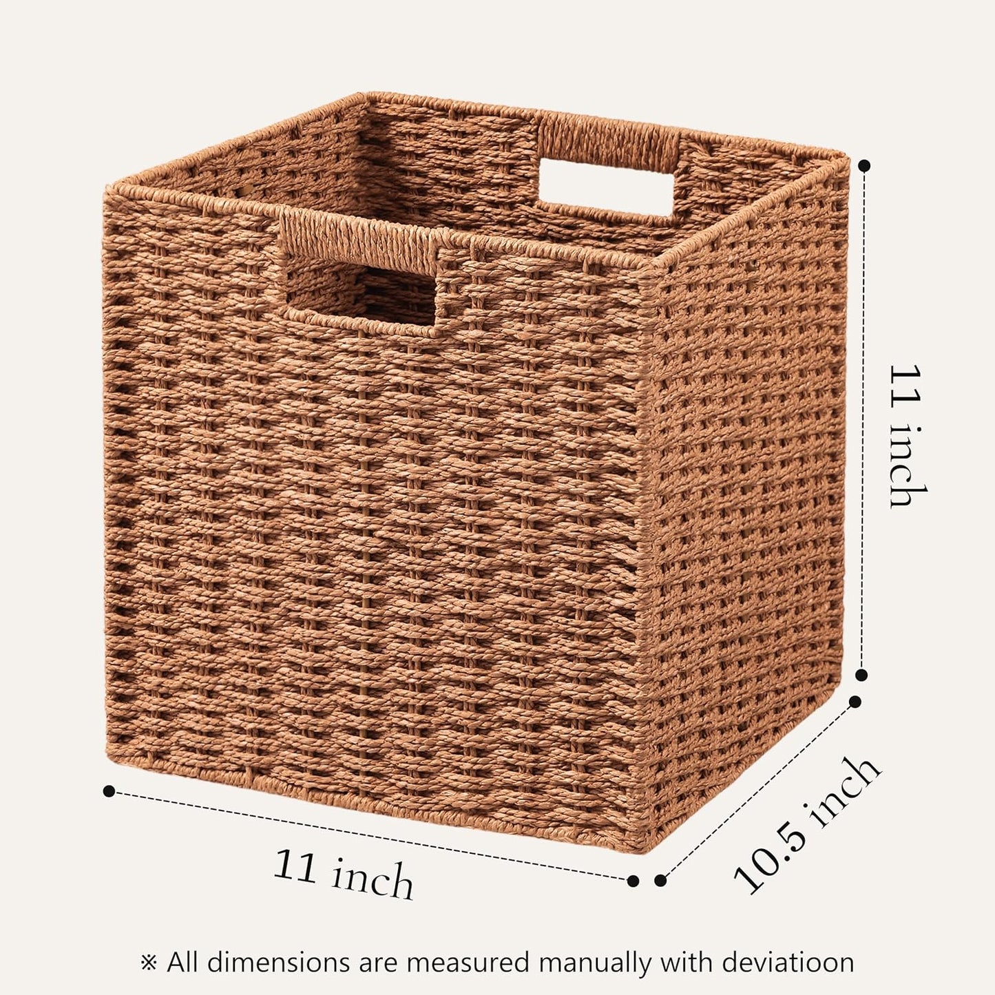 UBBCARE 2 Pack Wicker Basket, 11L×11H×10.5W inch Woven Paper Rope Storage Baskets for shelves, Foldable Cube Storage bin with Handle, Storage Basket for Organizing & Decor, Caramel