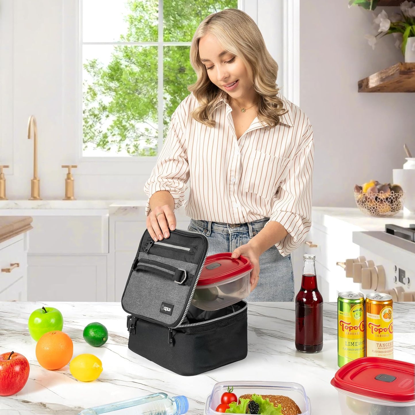 opux Insulated Lunch Box for Men Women Adult, Compact Lunch Bag for Kids Boy Girl Teen, Soft Lunch Cooler Bag for Work School, Leakproof Lunchbox Lunch Pail with Clip-on Buckle, Heather Gray