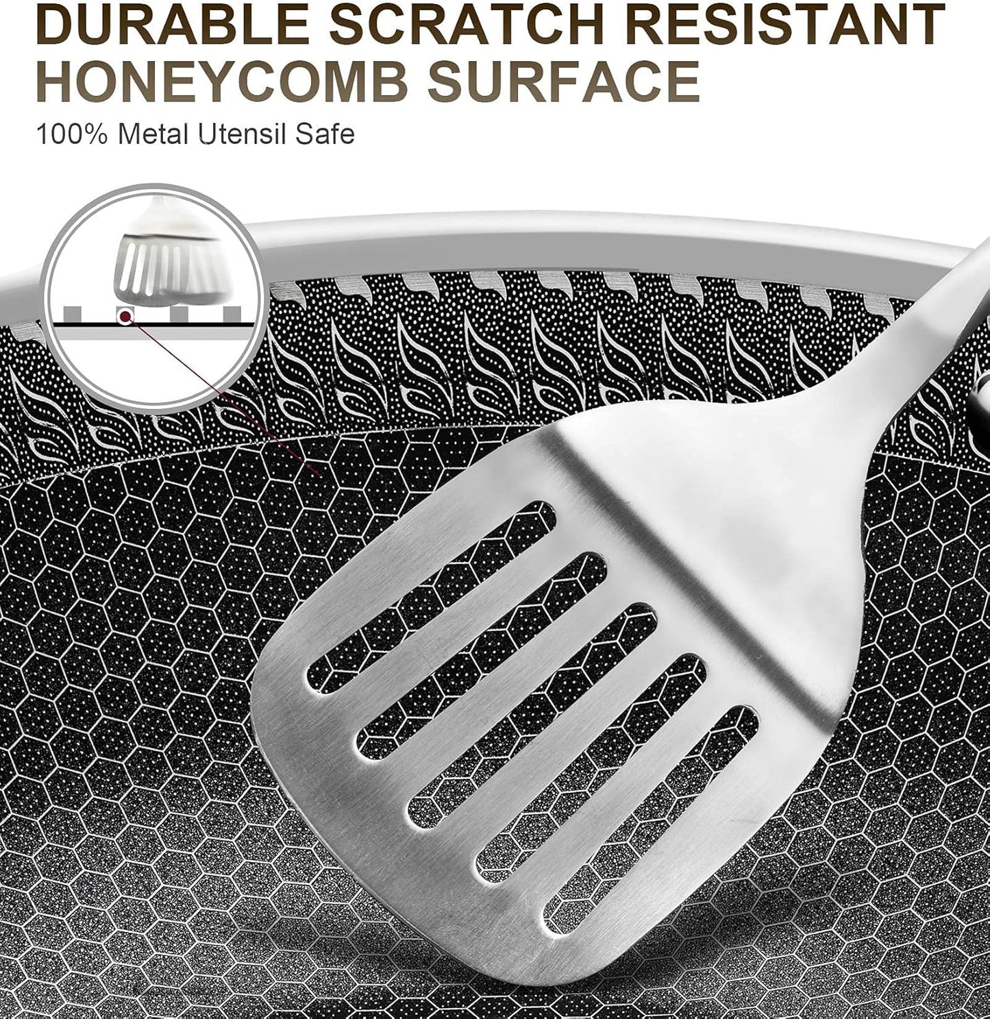 MICHELANGELO 12 Inch Stainless Steel Frying Pan with Lid, Nonstick with Honeycomb Coating, Triply Skillet - Induction Compatible