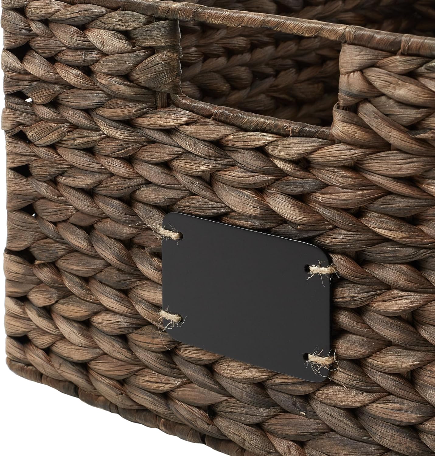 Casafield Set of 2 Water Hyacinth Pantry Baskets, 12-1/2" x 17" x 8", with Chalkboard Labels and Chalk Marker - Espresso, Woven Storage Bin Organizers for Kitchen Shelves