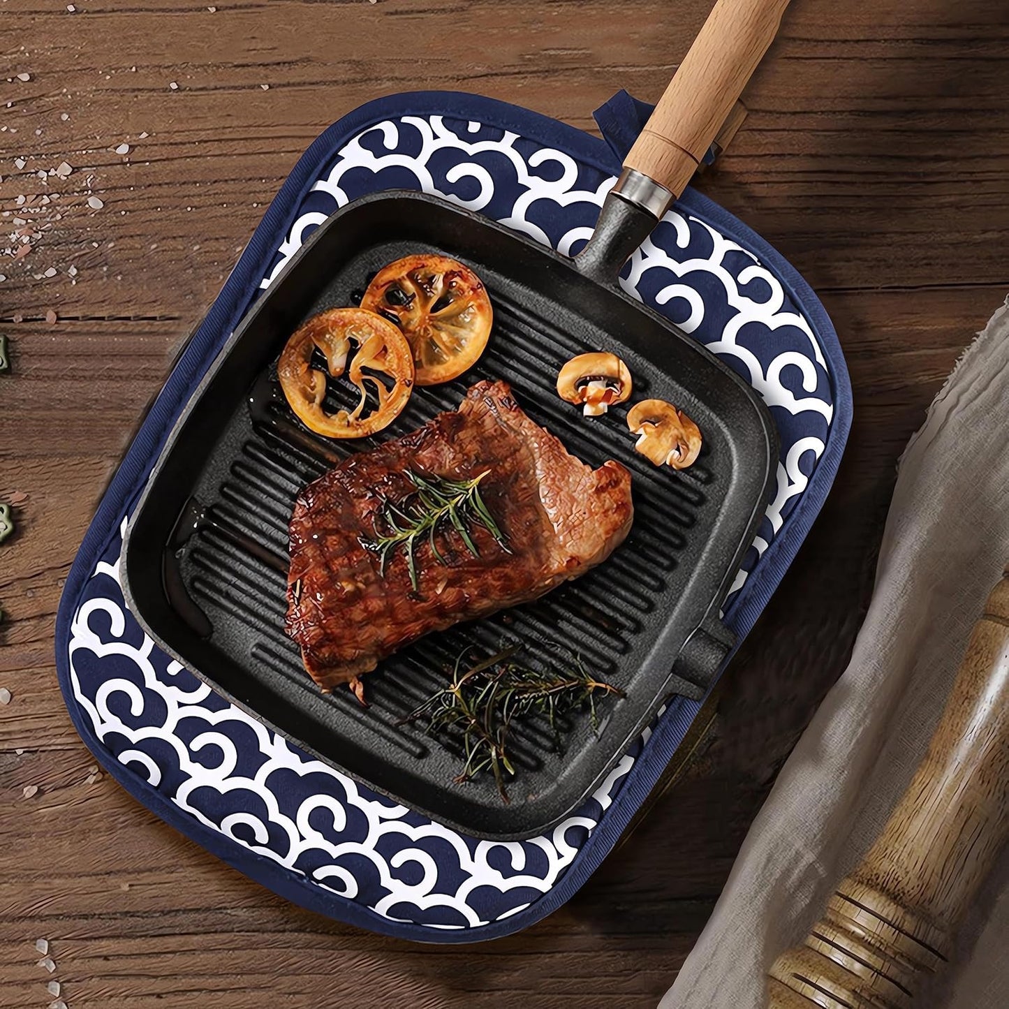 2 Pcs Pot Holders Sets for Kitchen Heat Resistant Oven Hot Pads with Pockets Non Slip Soft Grip Potholders for Baking Cooking (Blue2, 9.44 in X 7.0 in)