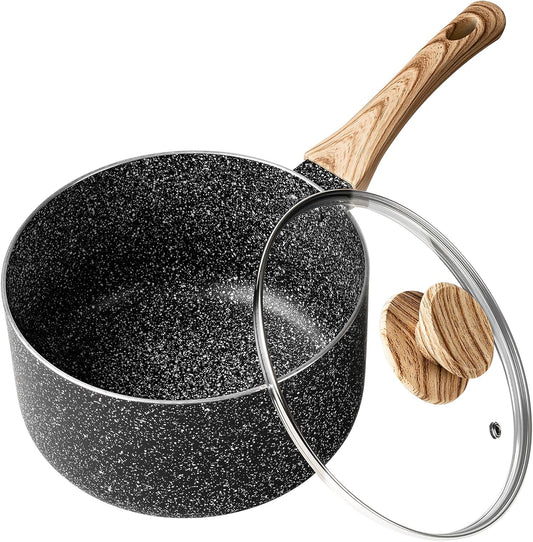 MICHELANGELO 3 Quart Saucepan with Lid, Nonstick Sauce Pan with Lid, Small Sauce Pot, Granite Coating Sauce Pan 3 Quart, Non Stick Stone Pot with Ergonomic Bakelite Handle