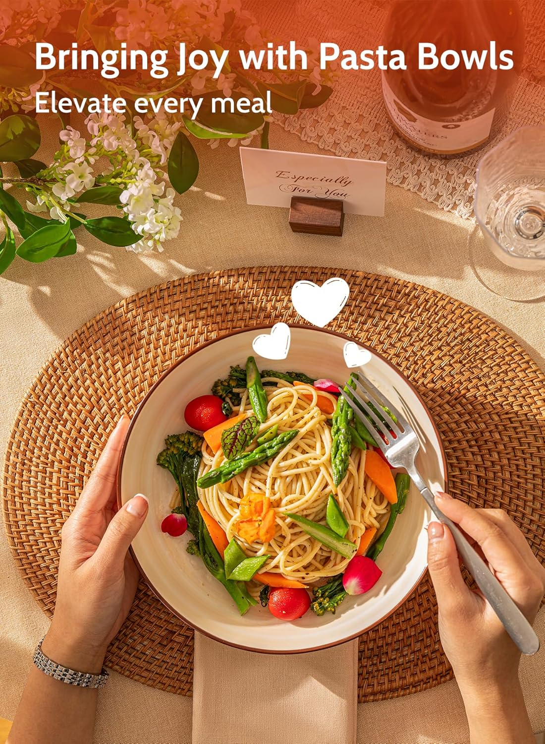 Sweese 6-Pack Ceramic Pasta Bowls, Neutral Extra Large 30 Fl Oz Durable Professional Grade