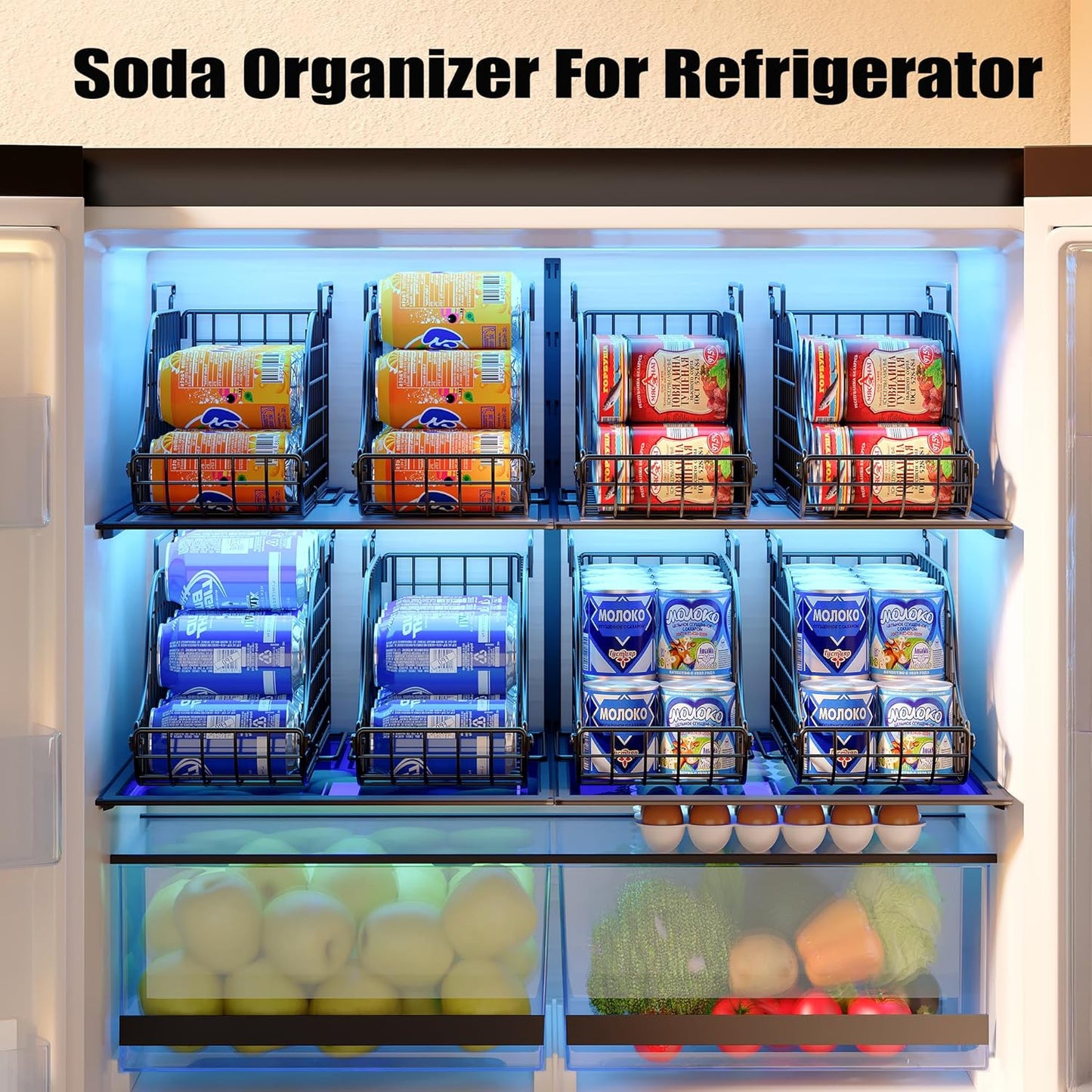 Sonyabecca 6-Pack Can Storage Organizer Pantry, Stackable Kitchen Canned Food Holder With Handles, Can Organizer For Pantry Countertop Cabinet, Beverage Drink Pop Soda Can Dispenser Patent Pending