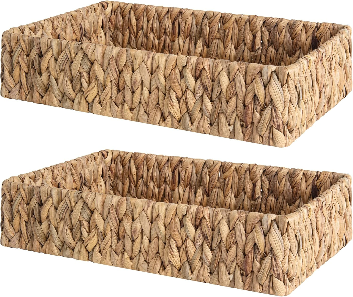 StorageWorks Large Water Hyacinth Tray for Bathroom, Wicker Storage Basket for Shelves, Handwoven Natural Hyacinth Baskets for Organizing, 2-Pack