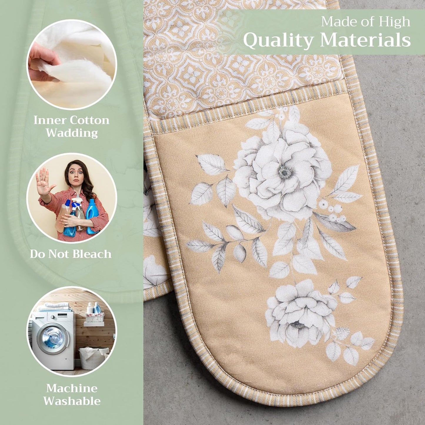 Maison d' Hermine Double Oven Mitts 100% Cotton 7"x35" Double Oven Mitt Heat Resistant BBQ Cooking Gloves with Loop, Baking, Grilling, Home, Kitchen, Handling Hot Pans (Pretty Autumn)