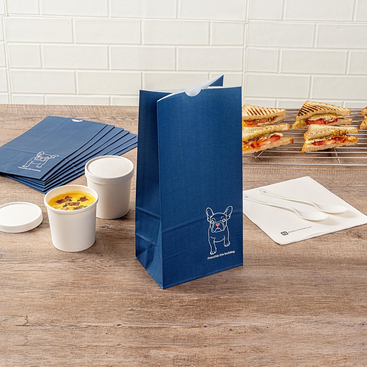 Restaurantware Bag Tek 8 LB Disposable Lunch Bags 100 Sturdy Take Out Bags - Flat Bottom Great For Restaurants Cafes And Bakeries Frenchie Paper Popcorn Bags Versatile For Grocery And More