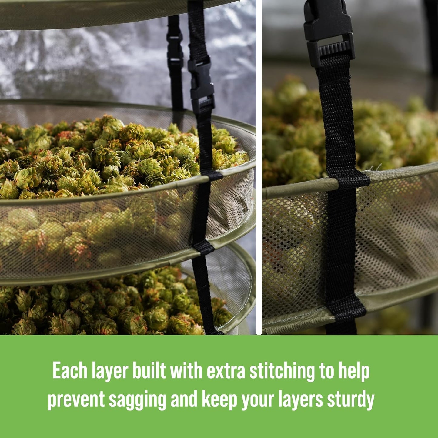 Grow1 2ft Drying Rack with Clip-On Levels Collapsible Mesh Herb and Flower Hanging Dryer with Removable Layers and Carrying Case