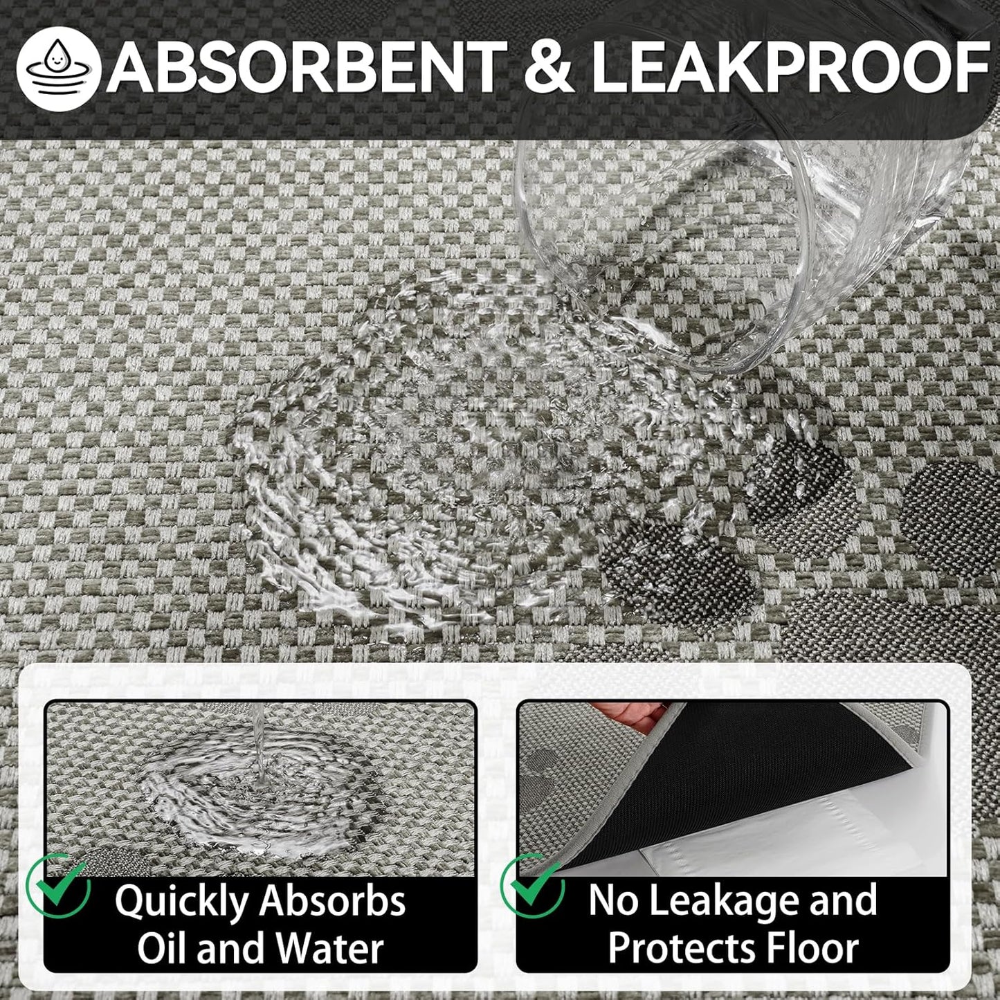 Non-Slip Kitchen Mats for Floor, Soft Woven Linen Embroidery Kitchen Runner Rug - Super Absorbent Washable Kitchen Sink Mat with Rubber Backing for Office & Home Gray 17x59