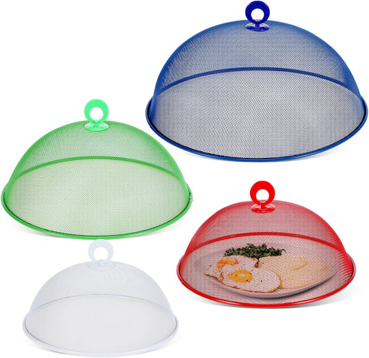Baderke 4 Pcs Metal Mesh Food Cover 14'' 12'' 11'' 10'' Outdoor Picnic Food Net Covers for Outside Keep out Flies for Table Picnic Camping(4 Colors)