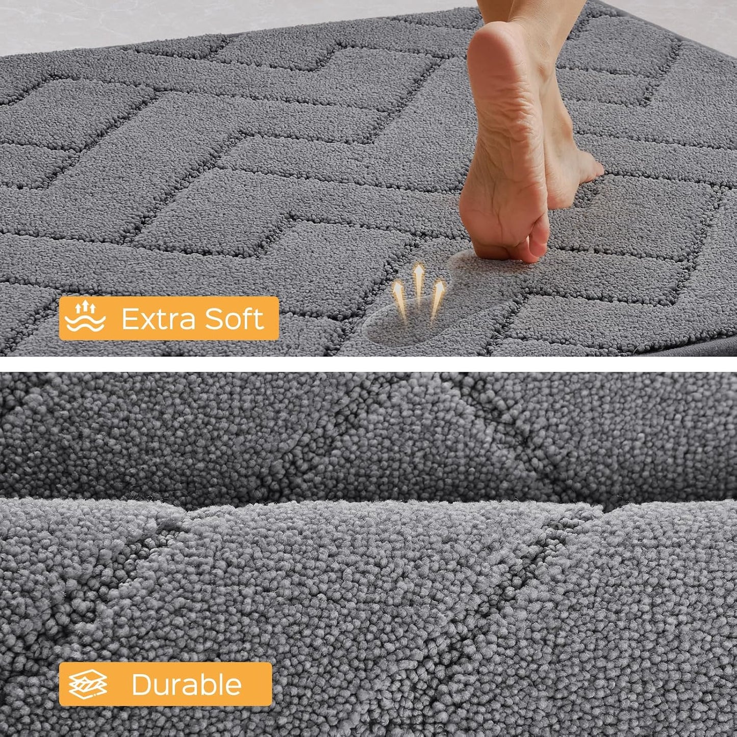 Machine Washable Kitchen Rugs 24" x 36", Non-Slip Kitchen Runner Rugs Mats for Floor, Absorbent Comfort Standing Mats for Kitchen, Sink, Laundry and Hallway, Grey