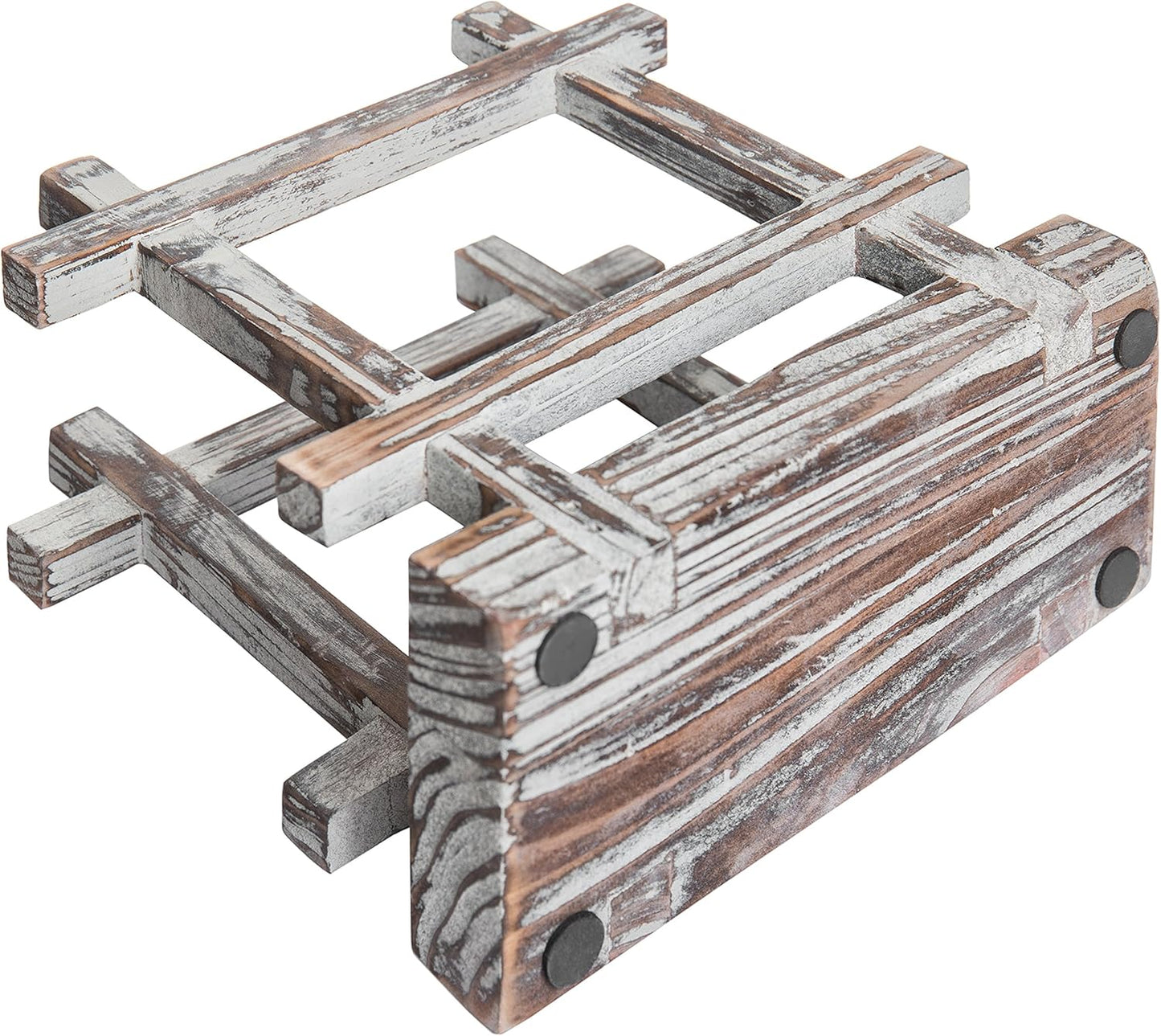 MyGift Farmhouse Rustic Torched Wood Napkin Holder for Table with Cross-Corner Design