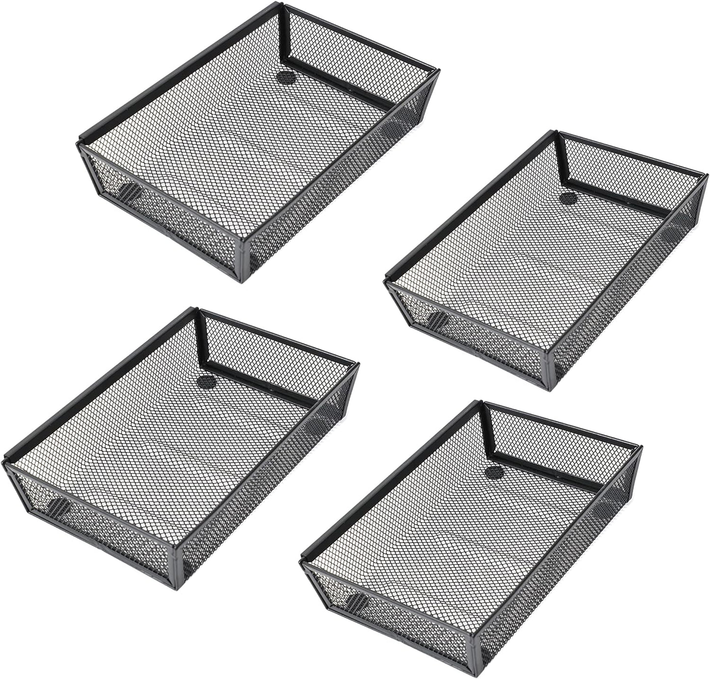 Mesh Tray Kitchen Drawer Utensil Cutlery Tray Office Supplies with Inter-locking Arm Drawer Dividers Organizer for Silverware, Flatware, Home,Office, School,Bedroom(9＂X6＂4pack) Black
