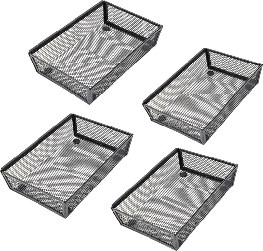 Mesh Tray Kitchen Drawer Utensil Cutlery Tray Office Supplies with Inter-locking Arm Drawer Dividers Organizer for Silverware, Flatware, Home,Office, School,Bedroom(9＂X6＂4pack) Black