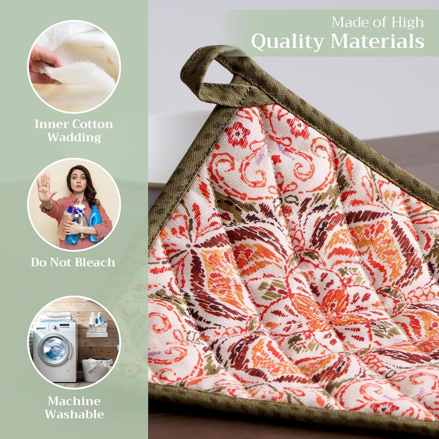 Maison d' Hermine Pot Holders 100% Cotton Heat Resistant Potholders 8" x 8" Hot Pads with Loop BBQ, Cooking, Baking, Grilling, Kitchen, Handling Hot Pans (Pack of 1, Damask)