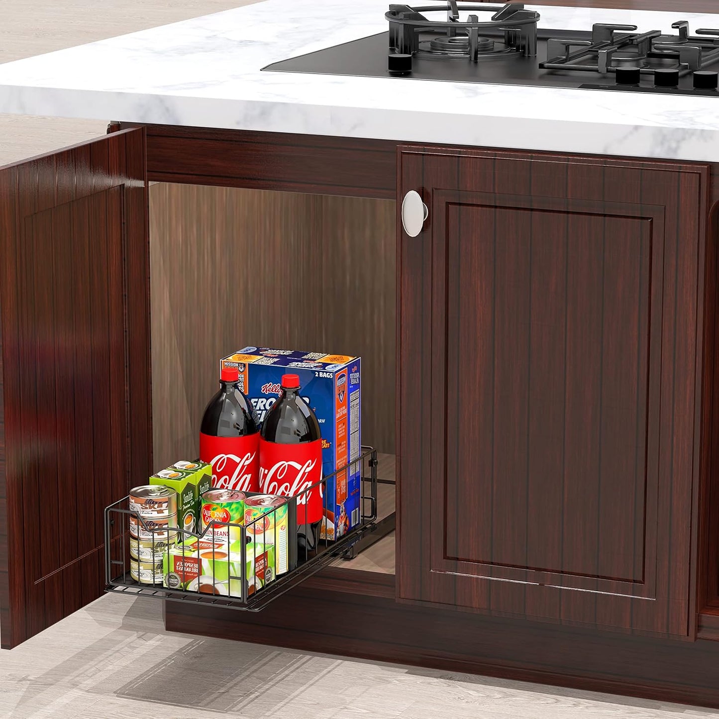 Simple Houseware Pull-Out Cabinet Sliding Basket Organizer, 17.2" D x 9.7" W x 5" H – Black, Ideal for Kitchen and Bathroom Cabinet Storage, Under Sink or Pantry Organization