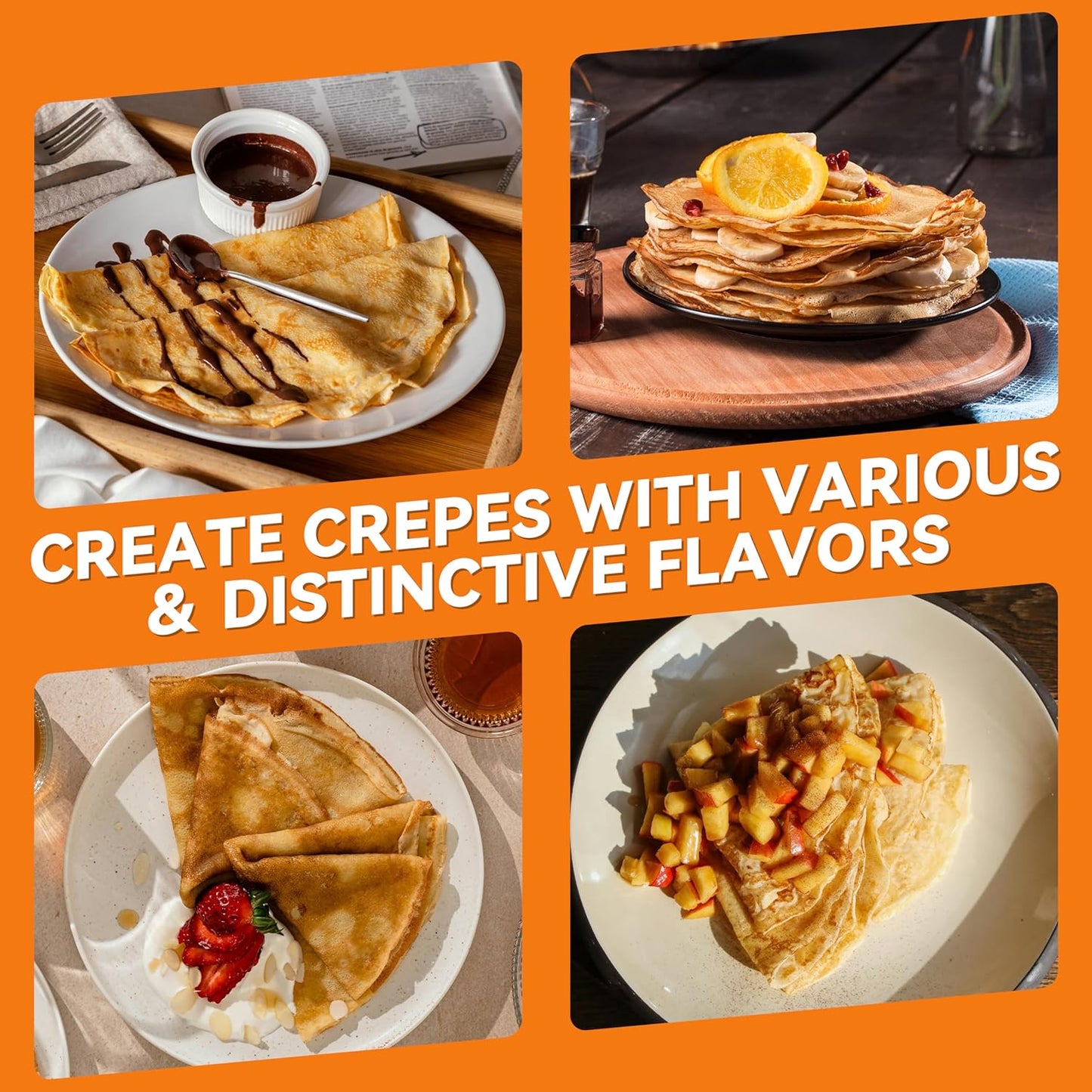 Baker's Friend Instant Crepe Maker with Handle, Electric Crepe Maker Machine, Crepera Electrica, 8 Inch Non-stick Cooking Surface, Creamy White