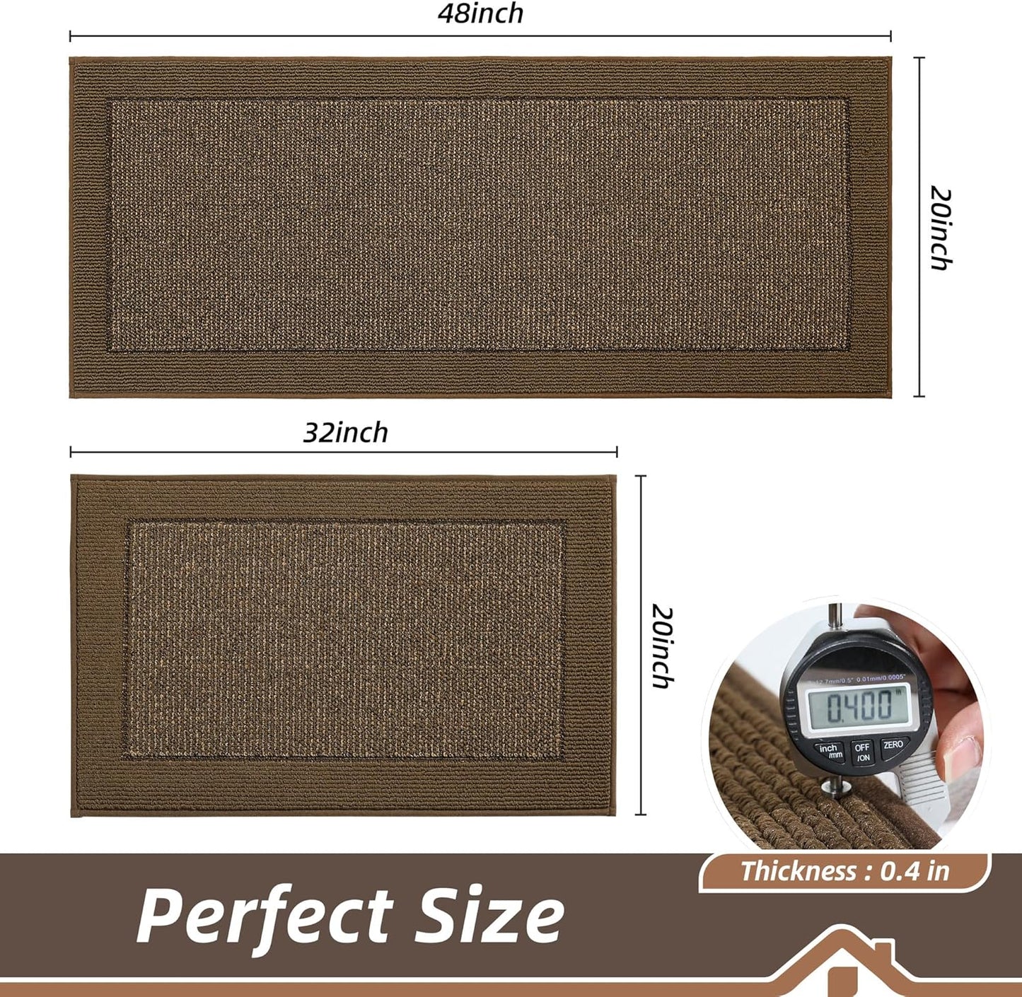 BEQHAUSE Kitchen Rugs and Mats Set of 2 Non-Slip Kitchen Mats for Floor, Absorbent and Stain Resistant Kitchen Runner, Machine Washable Rugs for Kitchen, Laundry & Sink, 20"x32"+20"x48", Brown