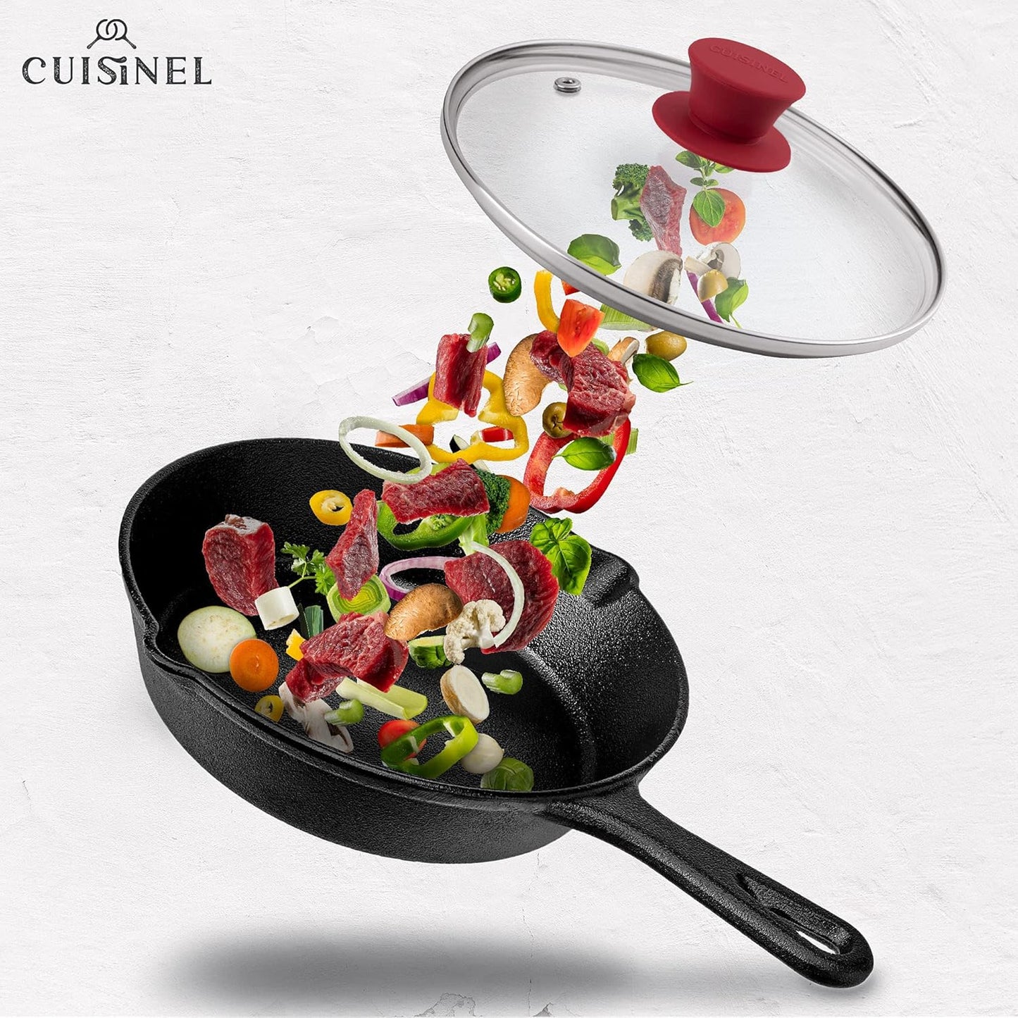 Glass Lid with Steam Vent Hole - 8"-Inch/20.32cm - Compatible with Lodge Cast Iron Skillet Pan - Fully Assembled Universal Replacement Cover - Tempered and Oven Safe - Reinforced Stainless Steel Rim