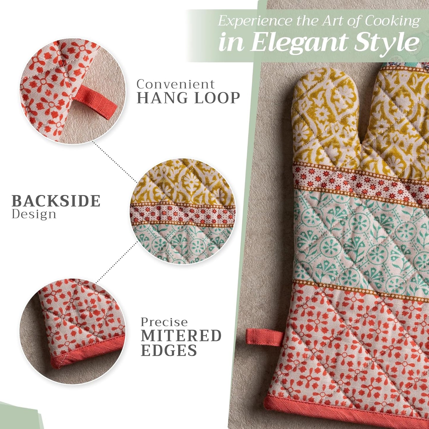 Maison d' Hermine Oven Gloves 100% Cotton Oven Mitt 7" x 13" with Loop Heat Resistant, BBQ, Cooking Gloves, Baking, Grilling, Kitchen, Handling Hot Pans Spring/Summer (Pack of 1, Provence)