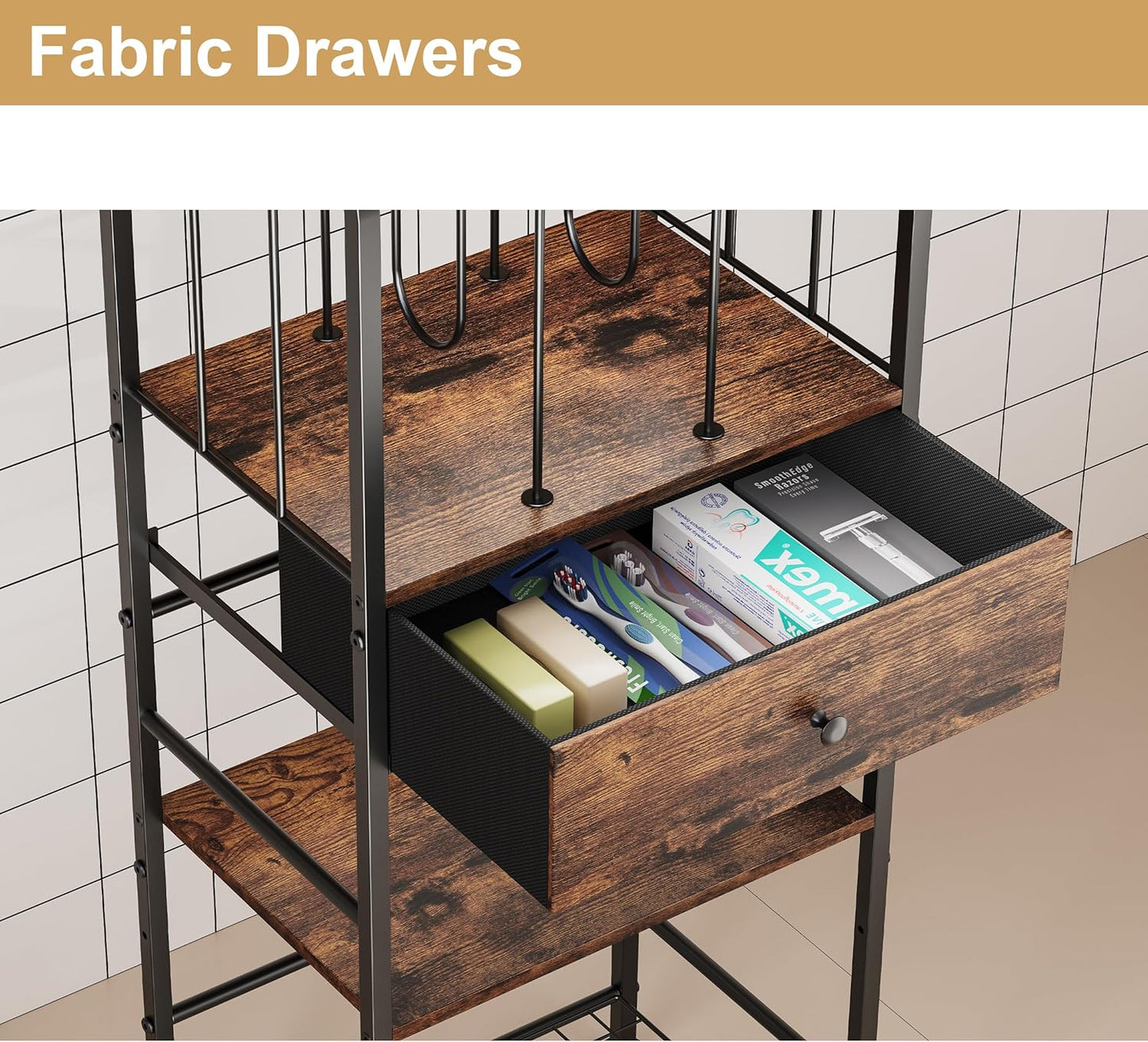 Towel Rack Free Standing 3-Tier with Drawer and M-Shaped Detachable Dividers,Towel Holder with Adjustable Shelf, Towel Organizer Space Saving for Bathroom and Poolside Patent Pending