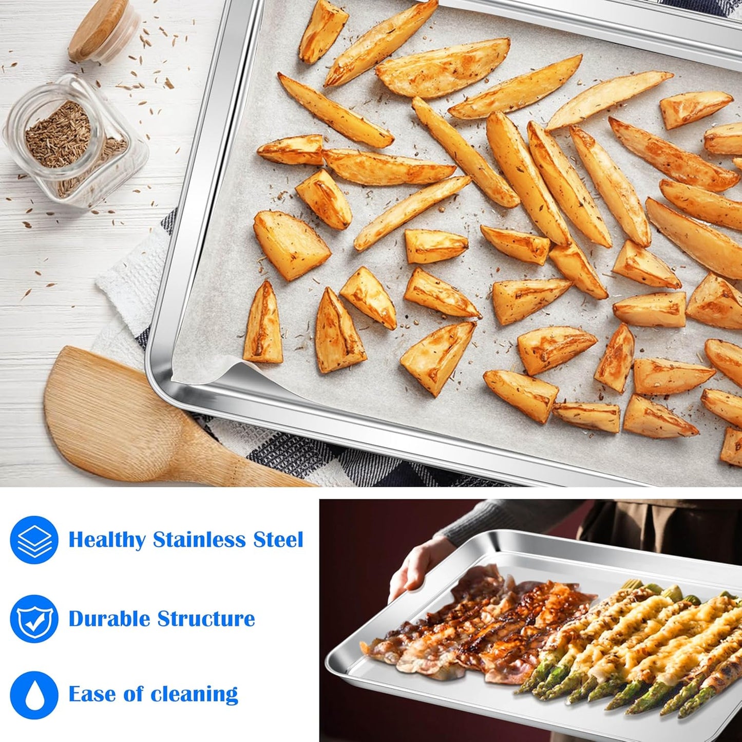 E-far Large Baking Sheet, 20”x14” Stainless Steel Cookie Sheet Pan for Oven, Non Toxic Metal Baking Tray for Cake Cookies, Healthy & Rust Free, Mirror Finish & Dishwasher Safe, 1 Pack