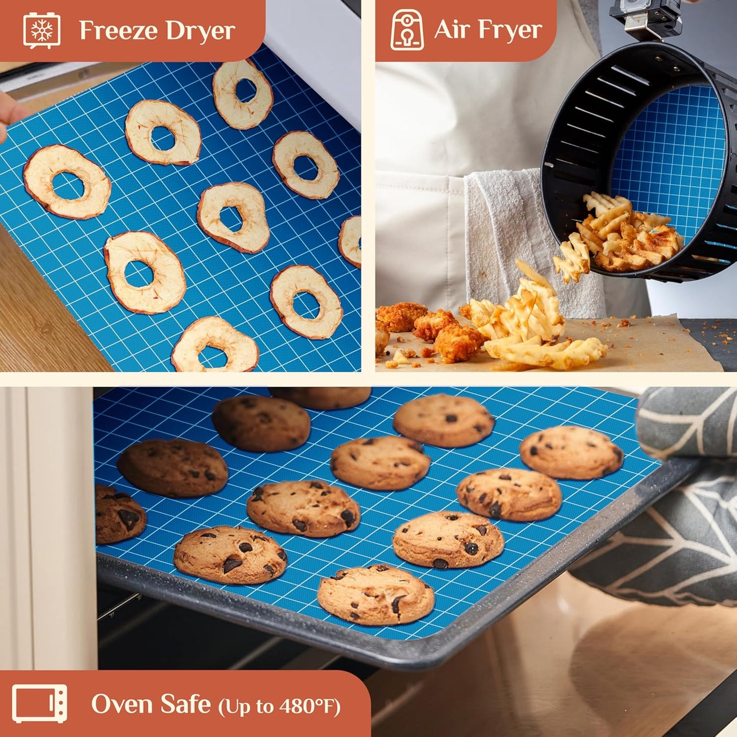 Silicone Baking Mat, 16 IN x 10 FT Free Cutting Baking Sheet, Non-Stick Reusable Dough & Pastry Mat, Non-Slip Silicone Mat Roll for Air Fryer Liner, Freeze Dryer, Oven Baking Pan, Kitchen Counter