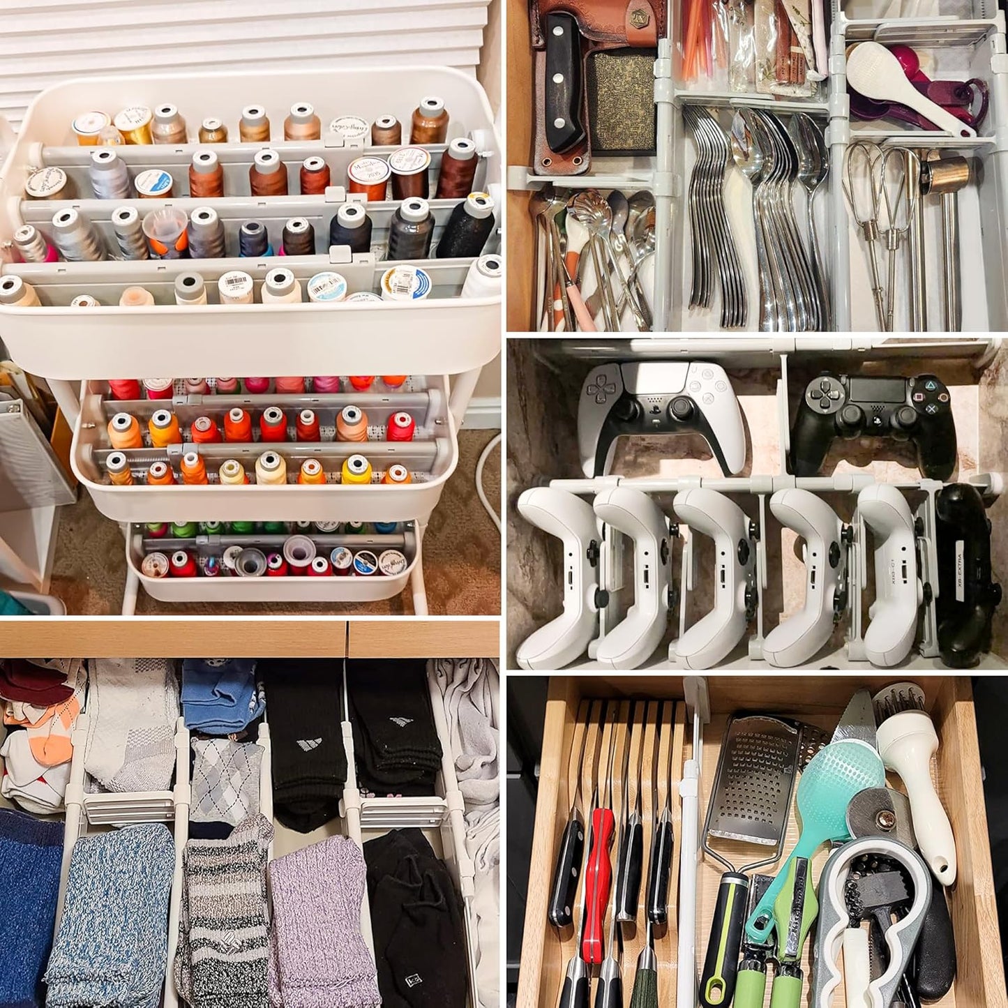 HiYZ Expandable Drawer Dividers - 12.6-22.8'' Adjustable Drawers Organizers for Kitchen Utensils, Drawer Separators in Bedroom, Dresser, Office, Bathroom, Fridge, 5 Pack Long Dividers-Gray