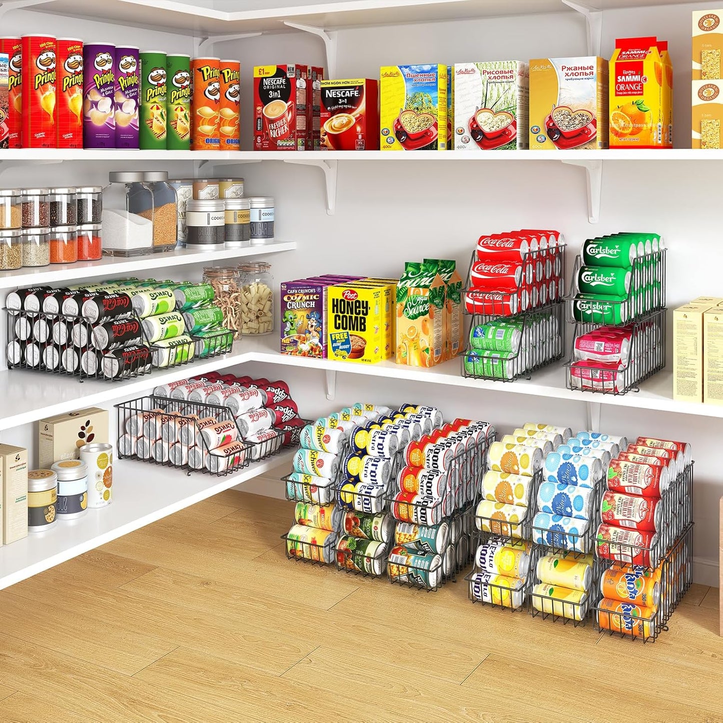 4-Tier Stackable Can Rack Organizer for Kitchen Pantry,Max Can Storage Holder,Durable Can Dispenser & Canned Goods Organizer for Fridge,Hold More 44 Cans, for Various Ounces of Canned Food Soda Drinks