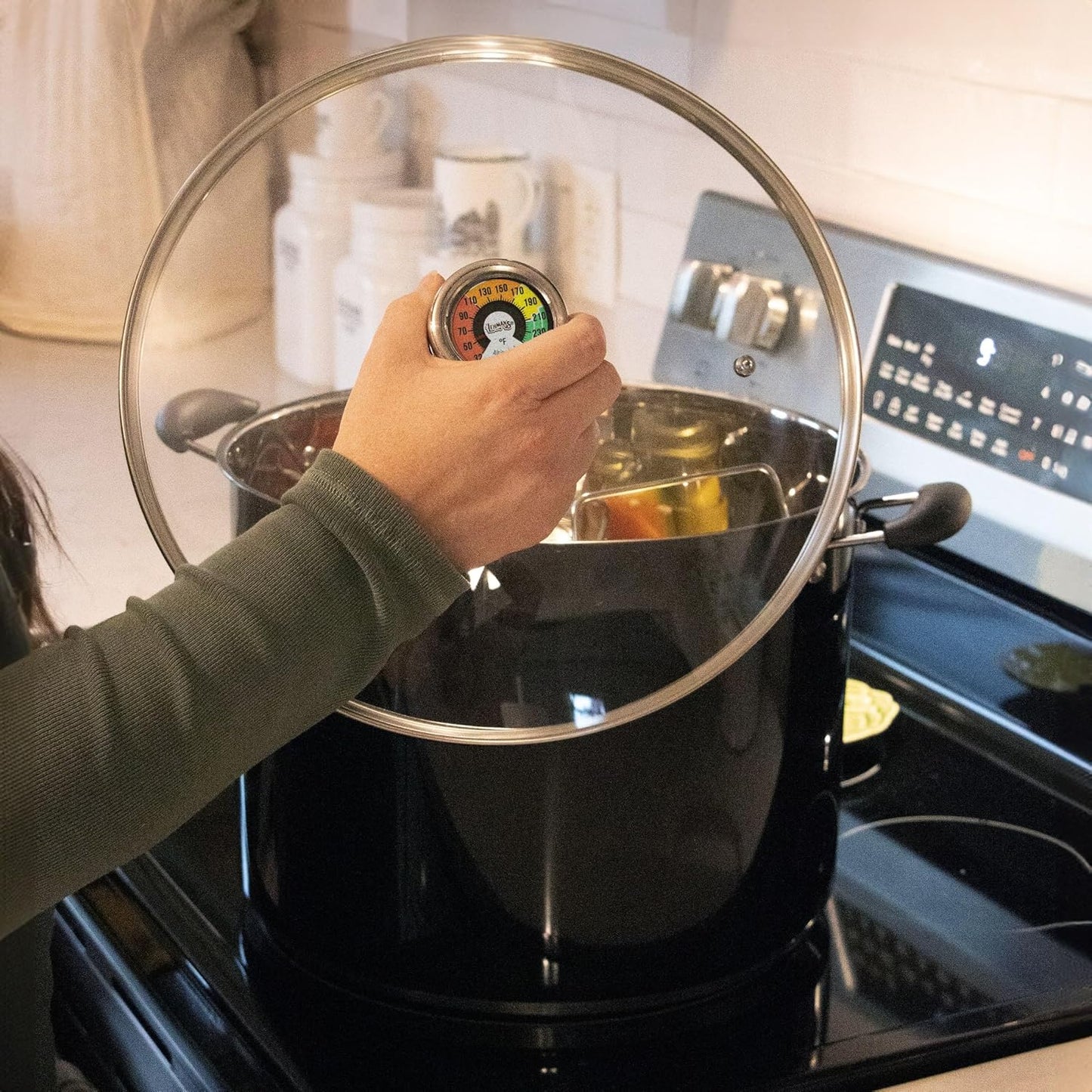 Lehman's 21.5-Quart Water Bath Canner with Pressure Gauge, Durable Stainless Steel Stockpot for Home Canning and Preserving, Black