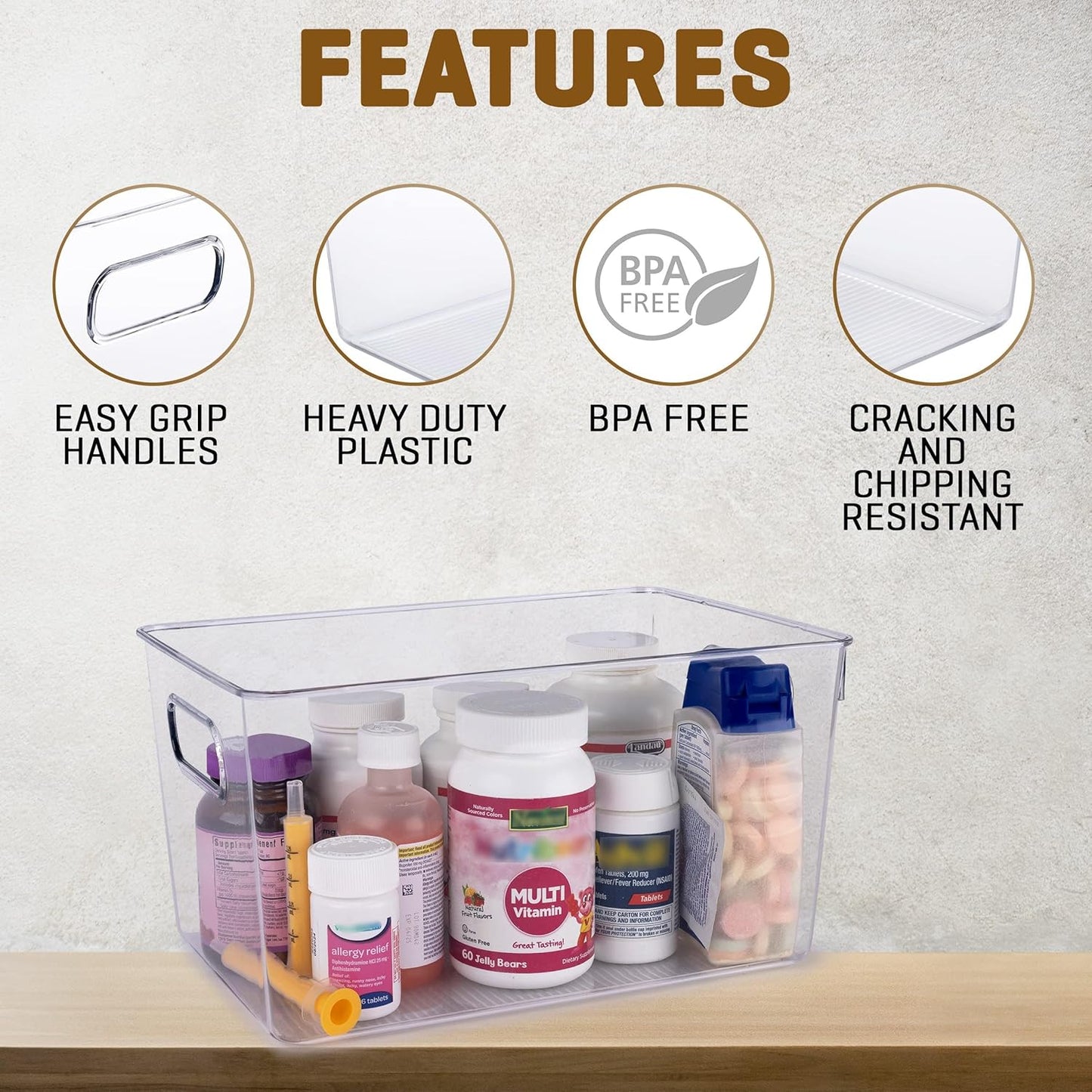 Clear Plastic Storage Bins - Perfect for Kitchen or Pantry Organization and Storage, Fridge and Cabinet Organizers