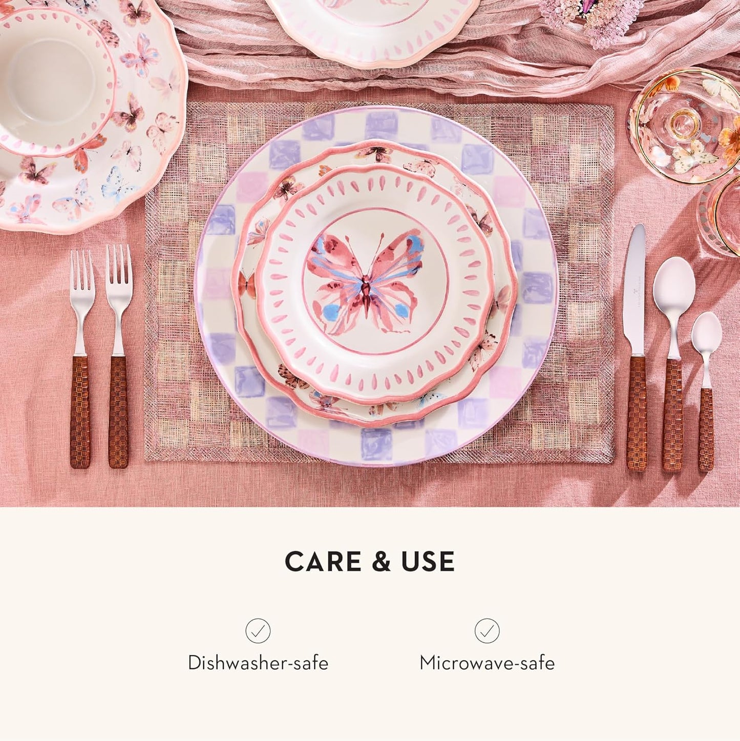 MACKENZIE-CHILDS Round Platter, Dishwasher-Safe and Microwave-Safe Stoneware Serving Platter, Lilac Check