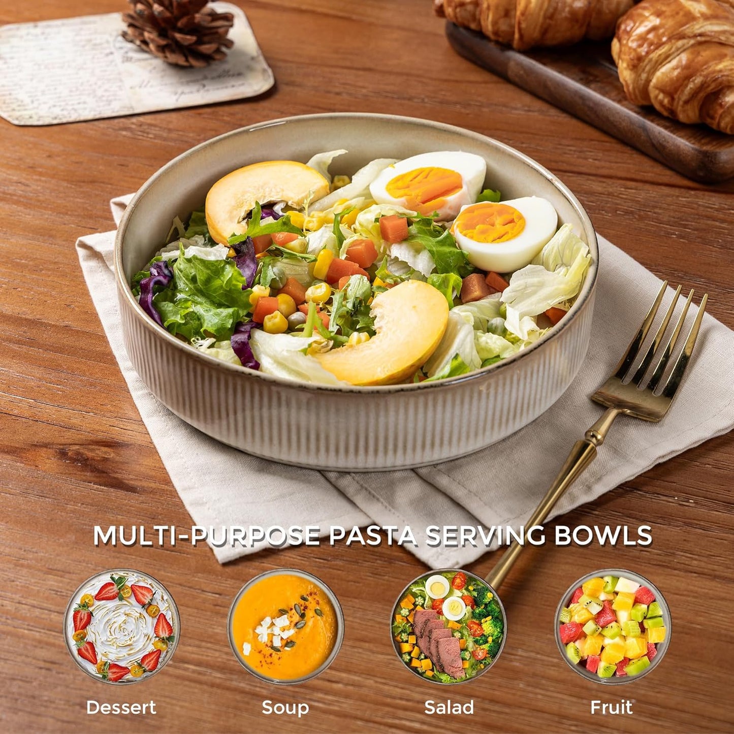 GBHOME 7.5'' Stoneware Pasta Bowls, Serving Bowls Set of 6 for Kitchen, Double Reactive Glaze Bowls for Fruit,Pasta,Salad,Oatmeal,Meal, Microwave Safe (6 pcs)