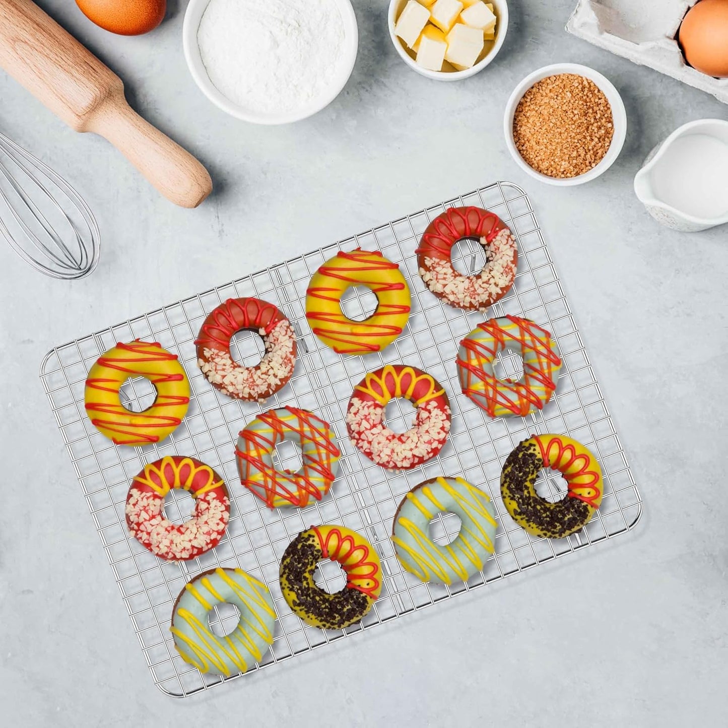 Homikit 2 Pack Cooling Racks, 16.5 x 11.5 Inch Stainless Steel Large Baking Rack Set for Cooking Roasting Grilling, Bacon Bread Pizza Oven Wire Racks Fit 18x13 Half Sheet, Heavy Duty & Dishwasher Safe