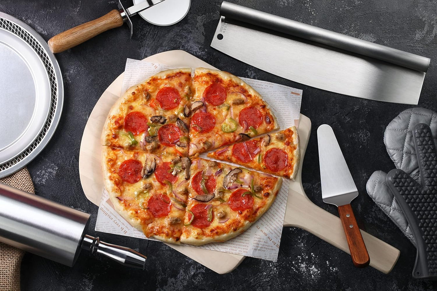 New Star Foodservice 43341 18/8 Stainless Steel Pizza Cutter, 13.75" x 4" Inch, Silver