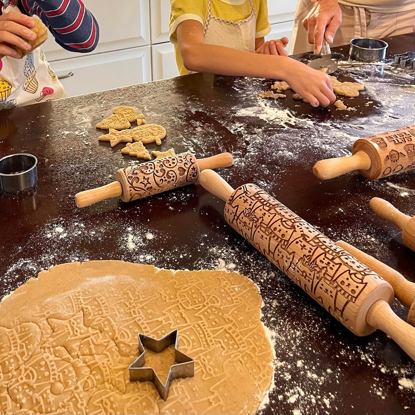 HAPPY CATS Embossing Rolling Pin. Dough and Clay Roller for Embossed Cookies and Pottery. Cookie and Ceramic Stamp. Baking Gifts by Algis Crafts