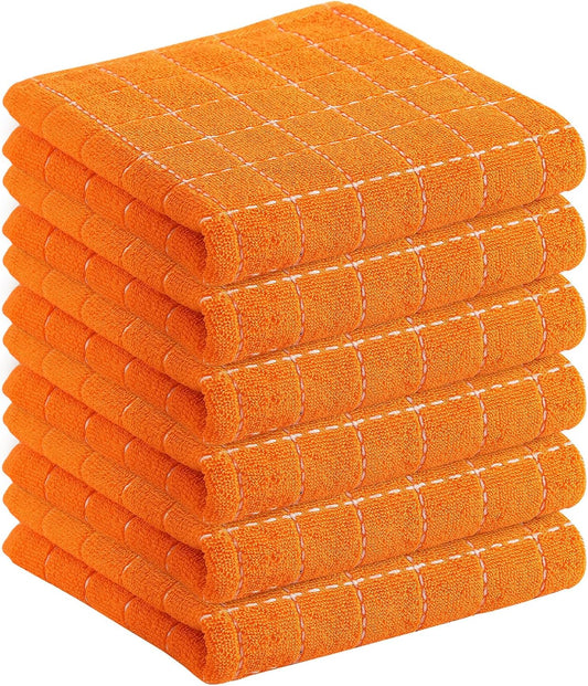 Homaxy 100% Cotton Terry Kitchen Towels(Orange, 13 x 28 inches), Checkered Designed, Soft and Super Absorbent Dish Towels, 6 Pack