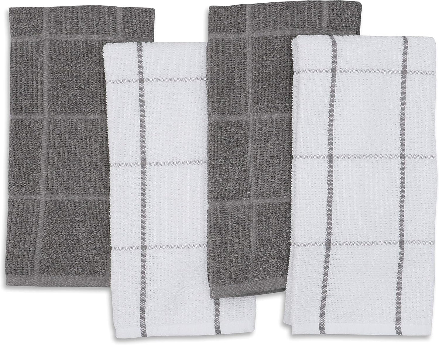 AMOUR INFINI Kitchen Towels Pack of 4 Absorbent, Quick Drying Premium Terry Cotton Dish Towel with Hanging Loop 16x28 Inch Hand & Tea Towels (L.Grey)