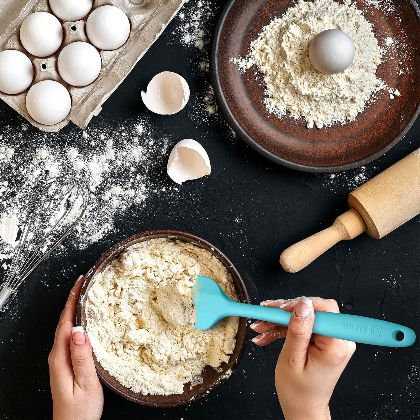 Silicone Spatula 3-piece Set, Ergonomic Handle High Heat-Resistant Spatulas, Non-stick Rubber Spatulas with Stainless Steel Core, Macaron Blue