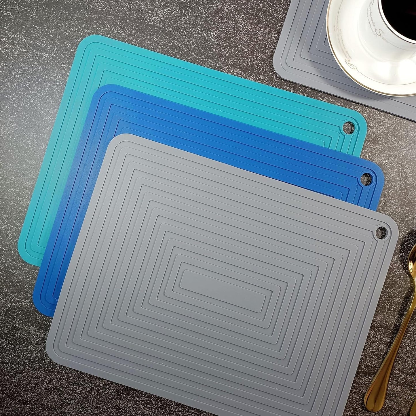 Silicone Trivets Mats Set for Hot Dishes, Pots and Pans - 9 X 12 Teal Hot Pads for Kitchen, Multi-Purpose Heat Resistant Mat Pot Holders 2 Pack