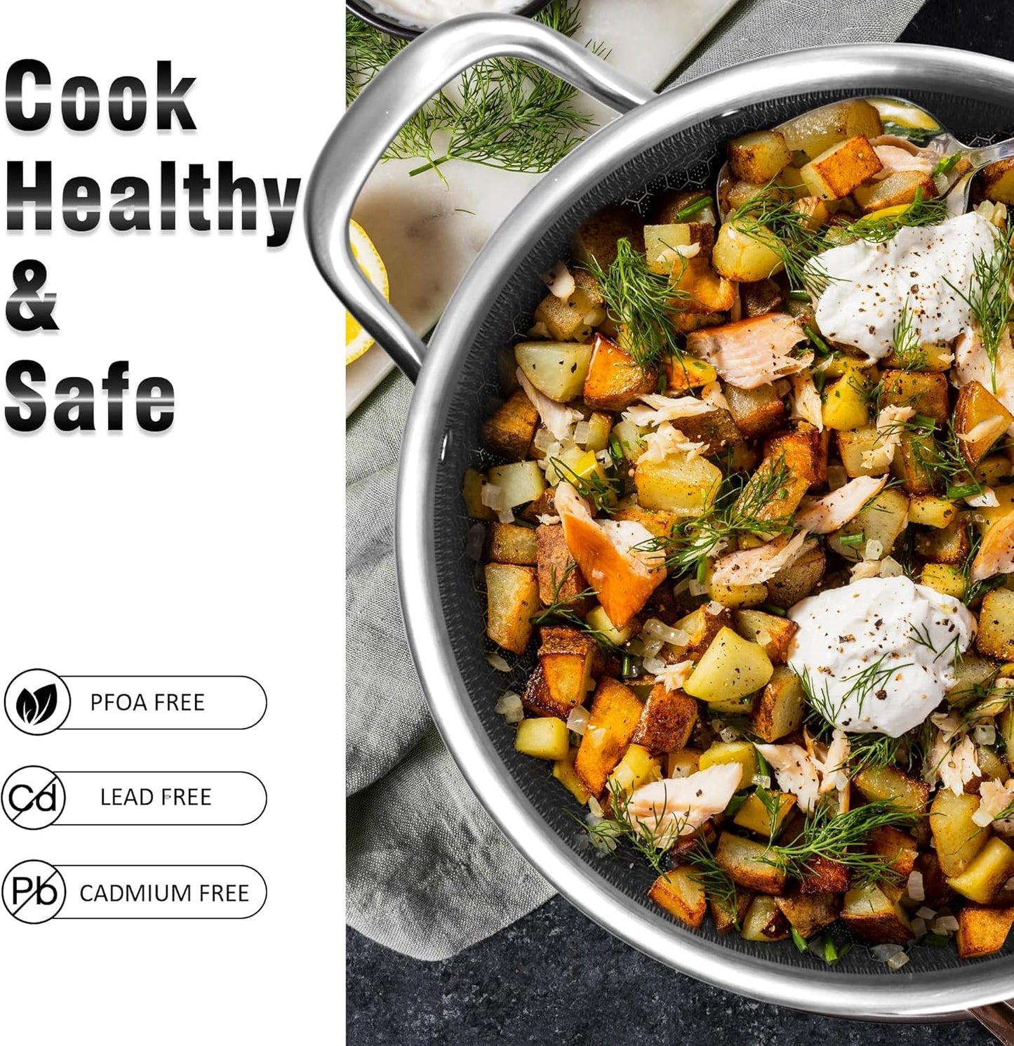 AuFranc™ Hybrid Nonstick 6 Quart Stainless Steel Stockpot with Glass Lid, Induction Stock Pot with Honeycomb Carving, Non-stick Soup Pot Compatible with All Cooktops, Non-Toxic, Dishwasher & Oven Safe