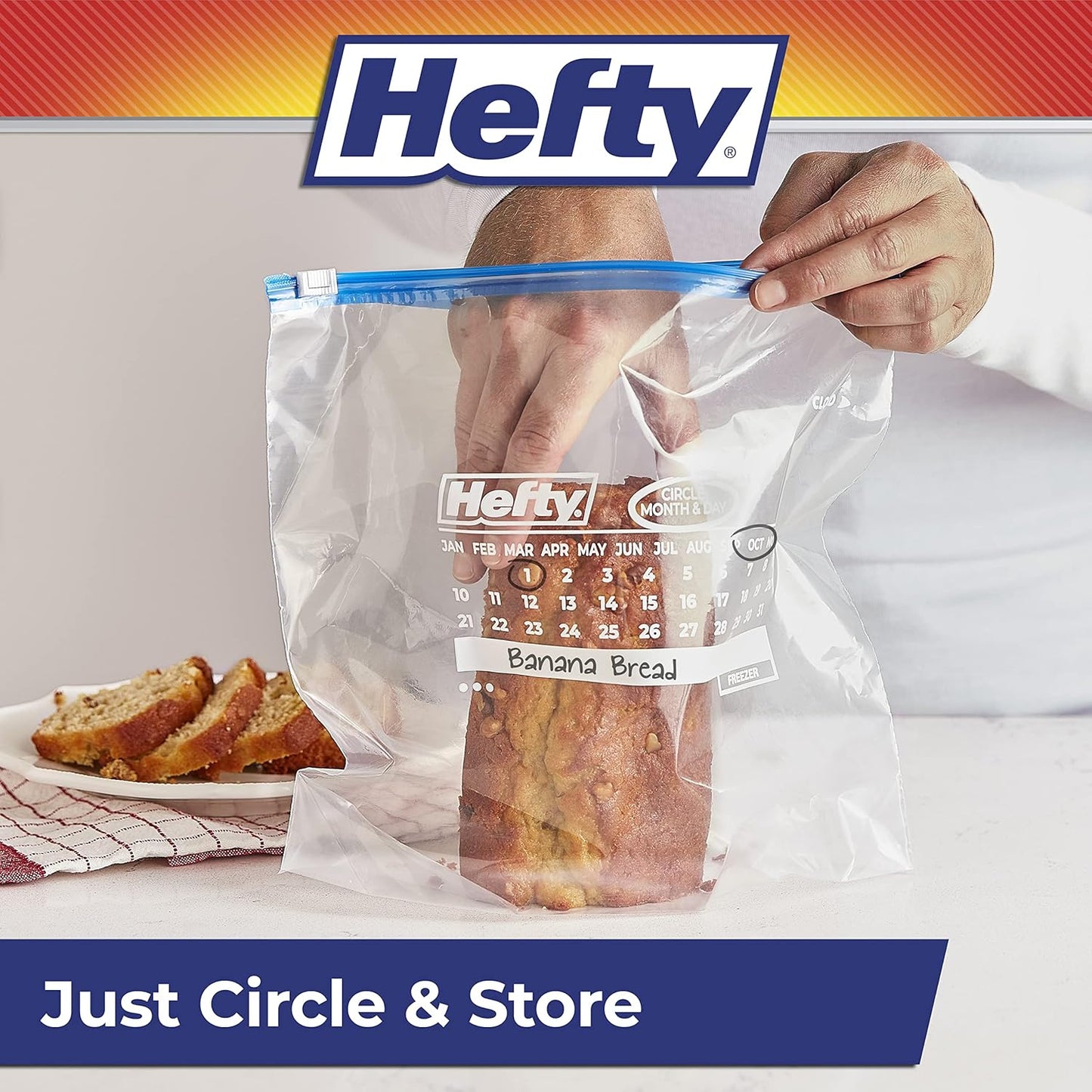 Hefty Calendar Slider Gallon Freezer Bags, 1 Gallon Size Slider Bags with Stand and Fill Expandable Bottoms, Helps Prevent Freezer Burn, 25 Count (Pack of 4)