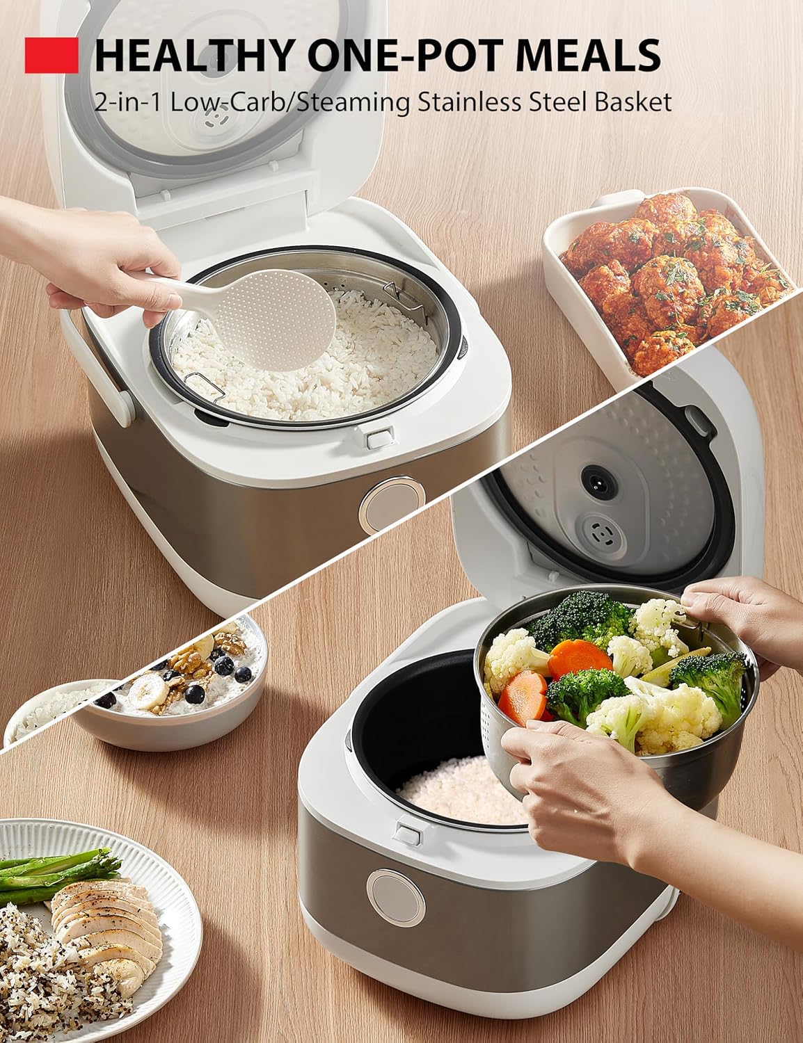 TOSHIBA Induction Heating Rice Cooker - Low Carb, Low Sugar, Digital Steamer, 5.5 Cups (Uncooked), 8 Cooking Functions, 24H Timer & Auto Keep Warm, Silvery white